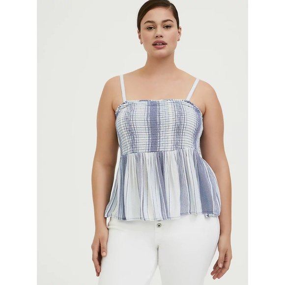 Torrid SZ 3 EUC BLUE STRIPED GAUZE SMOCKED CAMI - Picture 1 of 6